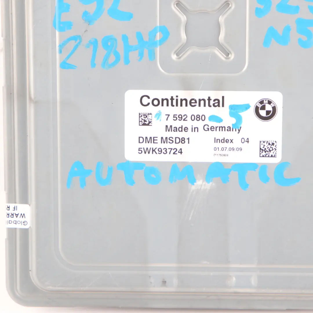 BMW E90 E91 LCI 325i N53 218HP Engine ECU Kit DME CAS3 Key Automatic - SKU 7592080-5 - Part number 7592080