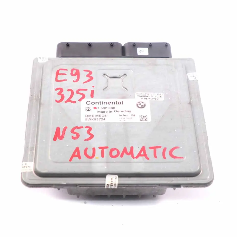 N53 218HP ECU Unité contrôle moteur DME Automatique pour BMW E90 E91 LCI 325i à propos du numéro de pièce 7592080 BMW E90 E91 LCI 325i N53 218HP ECU Unité contrôle moteur DME Automatique - SKU 7592080 - Numéro de pièce 7592080