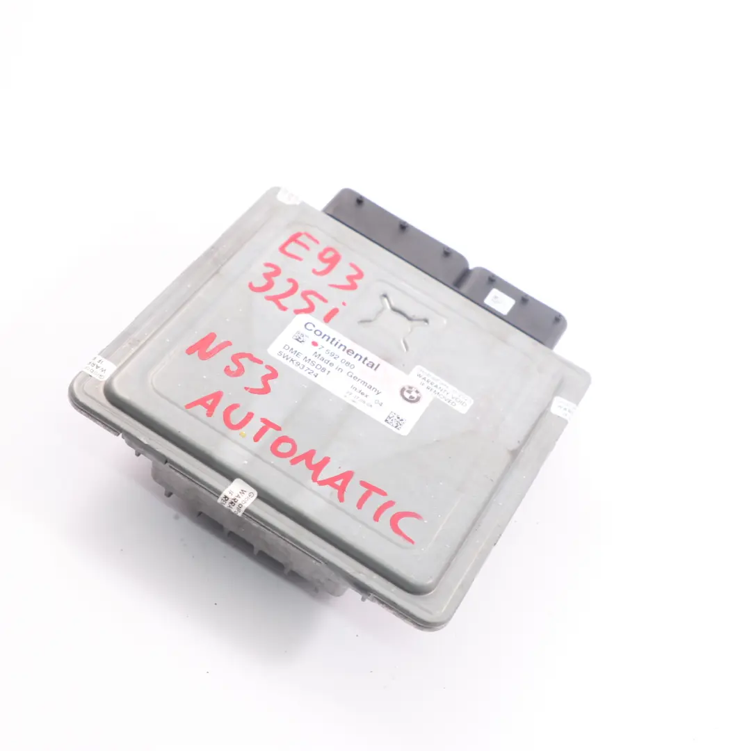 N53 218HP ECU Unité contrôle moteur DME Automatique pour BMW E90 E91 LCI 325i à propos du numéro de pièce 7592080 BMW E90 E91 LCI 325i N53 218HP ECU Unité contrôle moteur DME Automatique - SKU 7592080 - Numéro de pièce 7592080