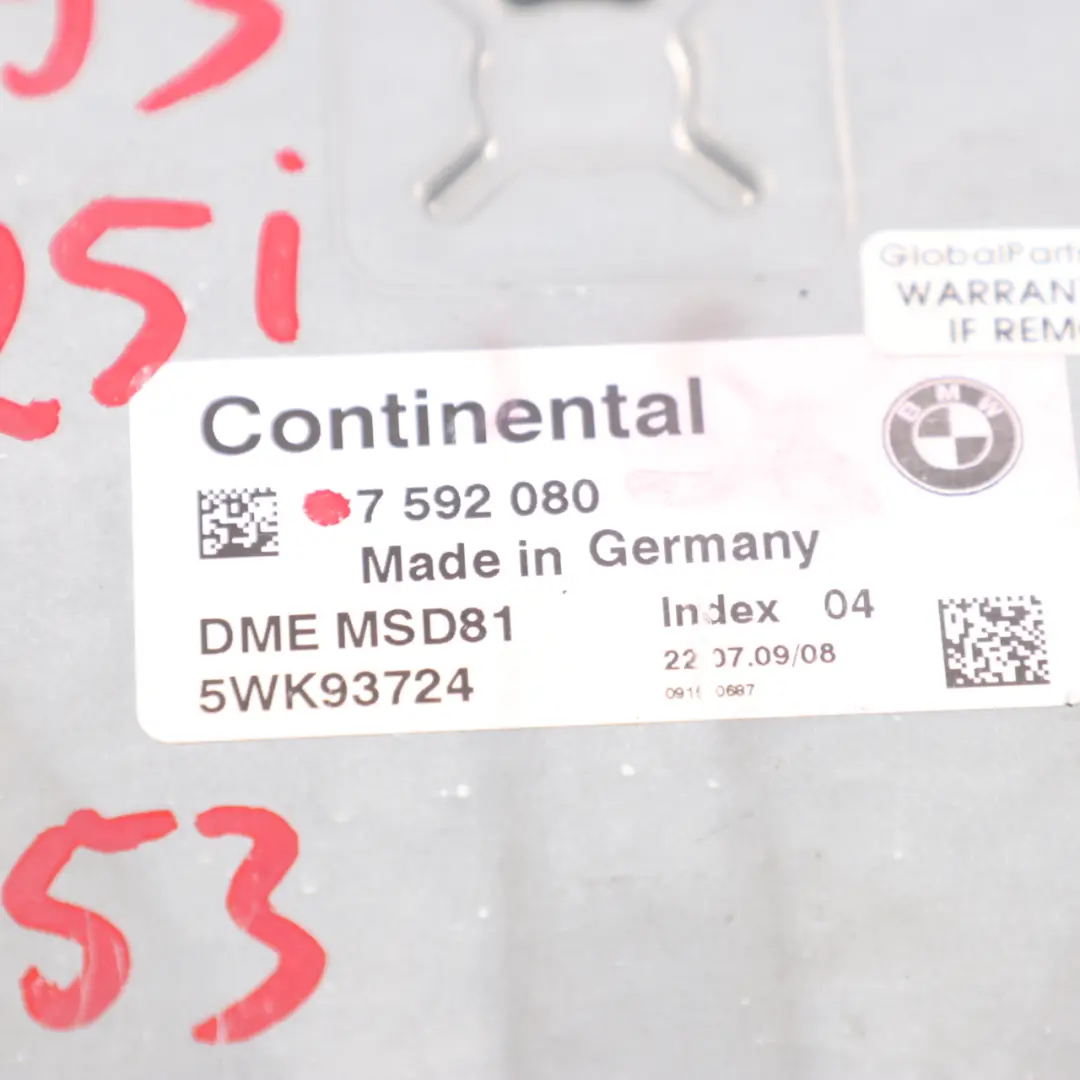 N53 218HP ECU Unité contrôle moteur DME Automatique pour BMW E90 E91 LCI 325i à propos du numéro de pièce 7592080 BMW E90 E91 LCI 325i N53 218HP ECU Unité contrôle moteur DME Automatique - SKU 7592080 - Numéro de pièce 7592080