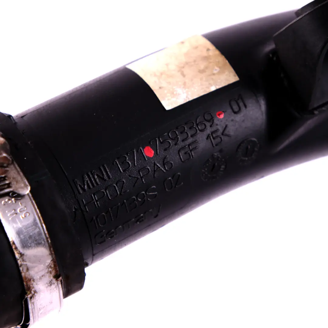 Admision Turbo Tubo para Mini Cooper S JCW R55 R56 N18 Motor Intercooler con número de pieza 7593369 Mini Cooper S JCW R55 R56 N18 Motor Intercooler Admision Turbo Tubo - SKU 7593369 - Número de pieza 7593369