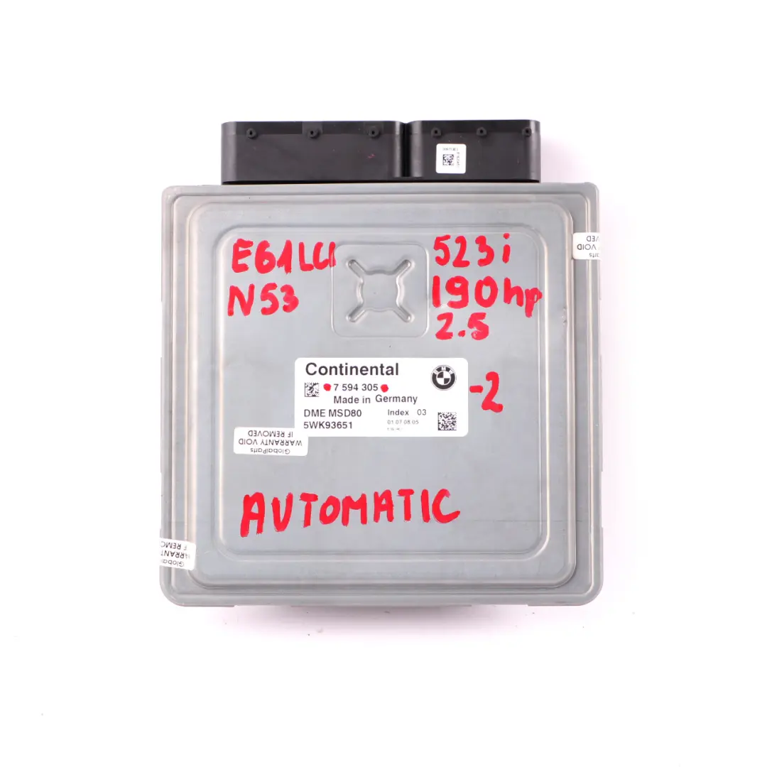 N53 190HP ECU Kit DME CAS3 Keys Automatic to BMW 5 Series E60 E61 LCI 523i with Part number 7594305 BMW 5 Series E60 E61 LCI 523i N53 190HP ECU Kit DME CAS3 Keys Automatic - SKU 7594305-2 - Part number 7594305