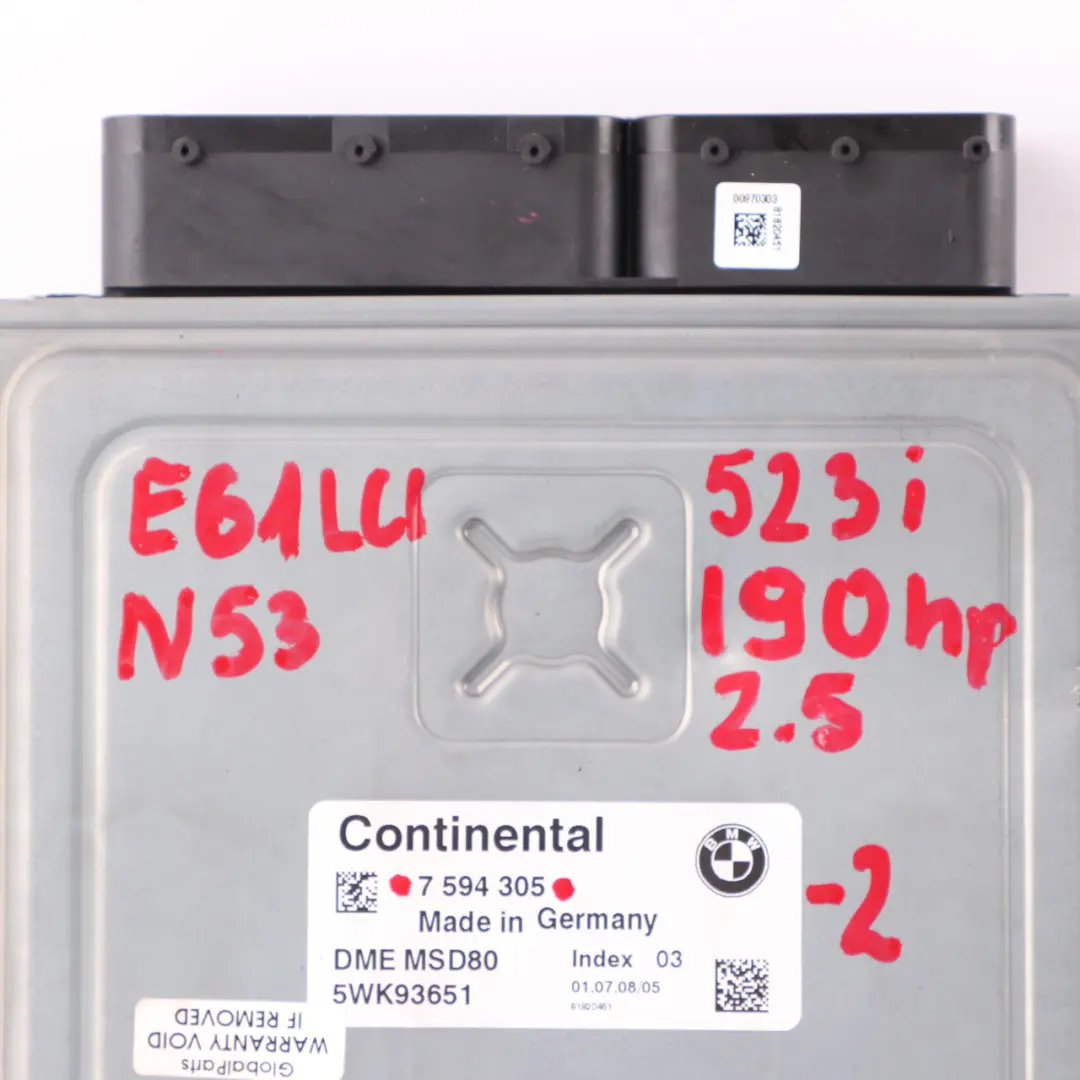 N53 190HP ECU Kit DME CAS3 Keys Automatic to BMW 5 Series E60 E61 LCI 523i with Part number 7594305 BMW 5 Series E60 E61 LCI 523i N53 190HP ECU Kit DME CAS3 Keys Automatic - SKU 7594305-2 - Part number 7594305