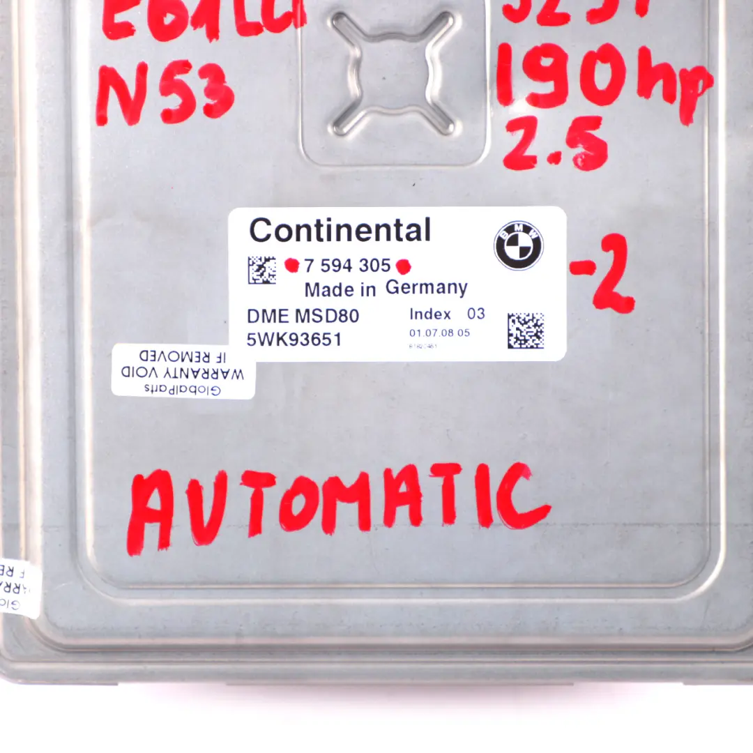 N53 190HP ECU Kit DME CAS3 Keys Automatic to BMW 5 Series E60 E61 LCI 523i with Part number 7594305 BMW 5 Series E60 E61 LCI 523i N53 190HP ECU Kit DME CAS3 Keys Automatic - SKU 7594305-2 - Part number 7594305