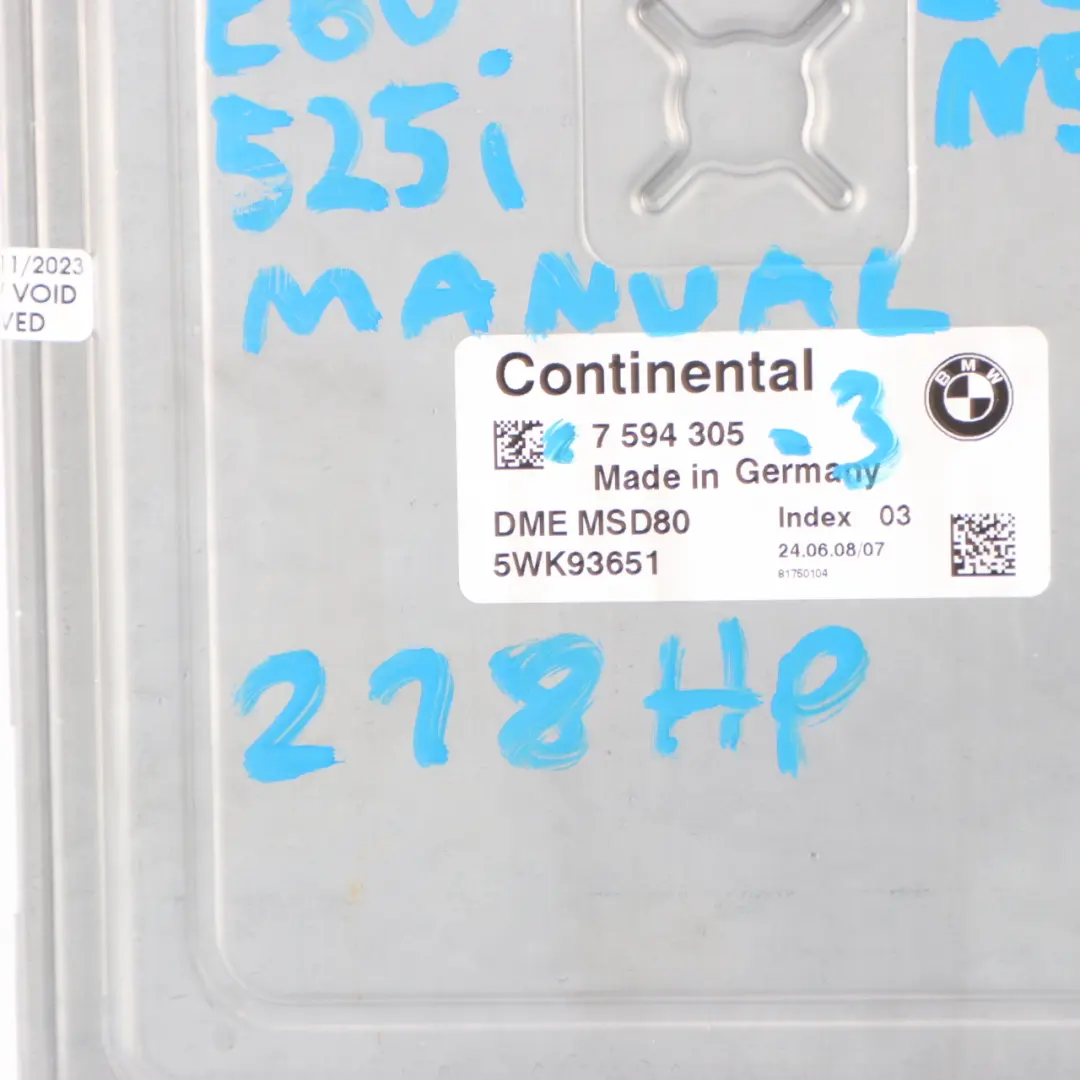 BMW E60 E90 E91 LCI 325i 525i N53 218HP ECU Kit DME CAS3 + Key Manual - SKU 7594305-3 - Part number 7594305