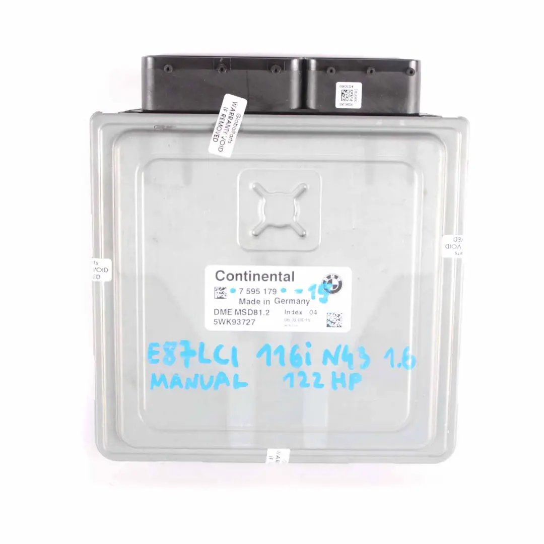 BMW E81 E87 LCI N43 116i 1.6 122HP ECU Control Unit Kit DME CAS3 + Key - SKU 7595179-15 - Part number 7595179