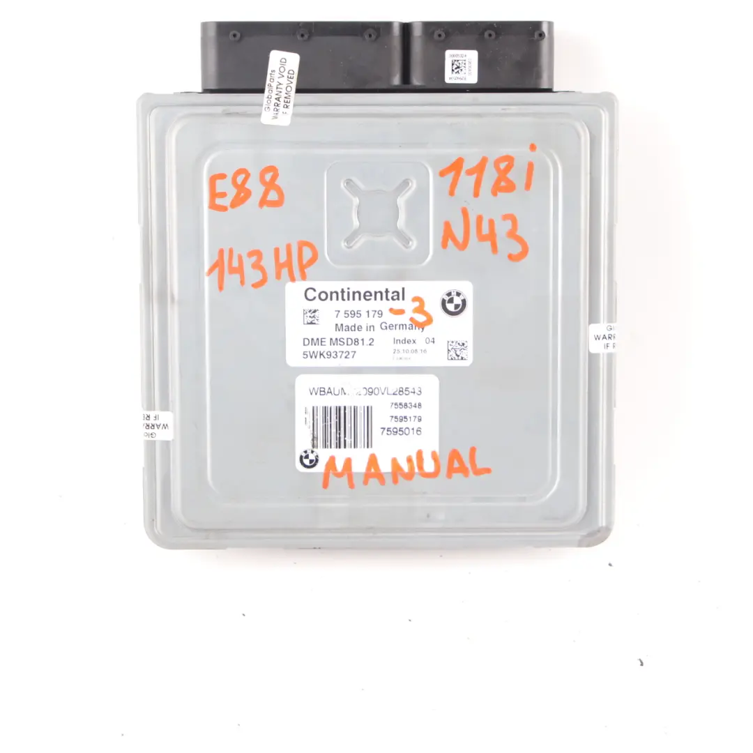 BMW E81 E87 LCI E90 N43 118i 318i Gasolina ECU Kit DME CAS3 Clave Manual - SKU 7595179-3 - Número de pieza 7595179
