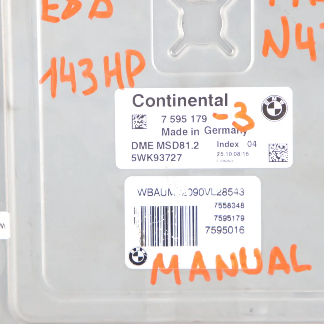 BMW E81 E87 LCI E90 N43 118i 318i Petrol ECU Kit DME CAS3 + Key - SKU 7595179-3 - Part number 7595179