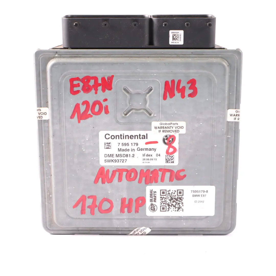 BMW E81 E87 LCI 120i E90 E91 320i N43 170HP Engine ECU DME Automatic - SKU 7595179-8 - Part number 7595179