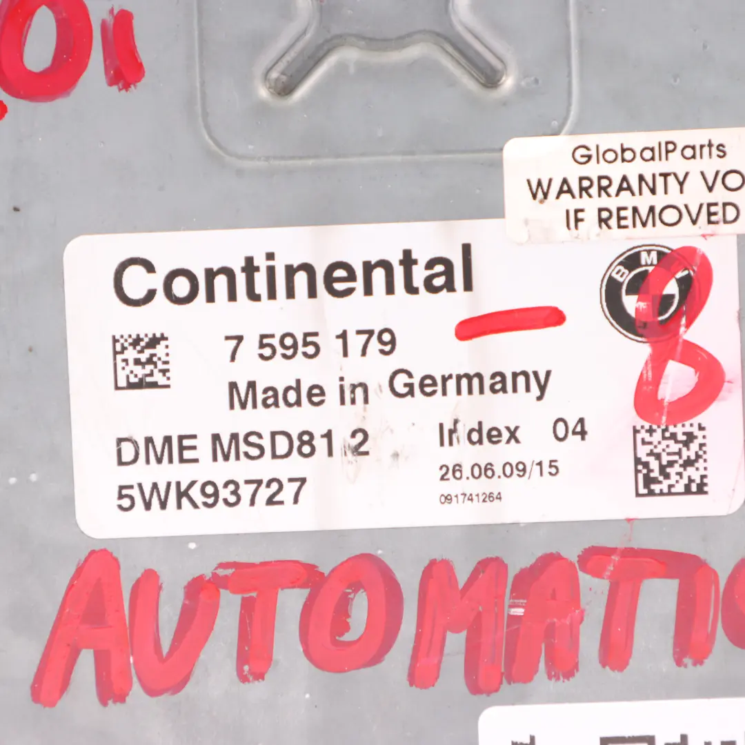 N43 170HP Moteur ECU DME Automatique pour BMW E81 E87 LCI 120i E90 E91 320i à propos du numéro de pièce 7595179 BMW E81 E87 LCI 120i E90 E91 320i N43 170HP Moteur ECU DME Automatique - SKU 7595179-8 - Numéro de pièce 7595179