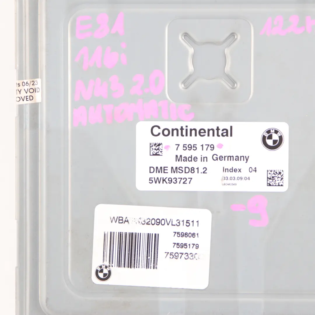N43 116i 2.0 122HP ECU Control Unit Kit DME CAS3 + Key to BMW E81 E87 LCI with Part number 7595179 BMW E81 E87 LCI N43 116i 2.0 122HP ECU Control Unit Kit DME CAS3 + Key - SKU 7595179-9 - Part number 7595179