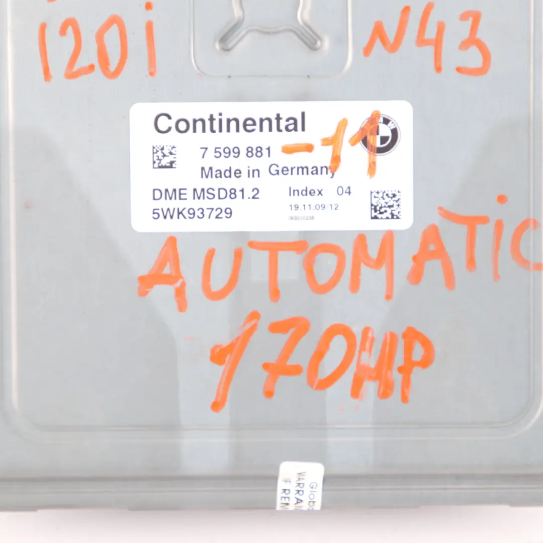 BMW E87 LCI E90 E91 120i 320i Petrol N43 170HP ECU KIT DME CAS3 + Key - SKU 7599881-11 - Part number 7599881