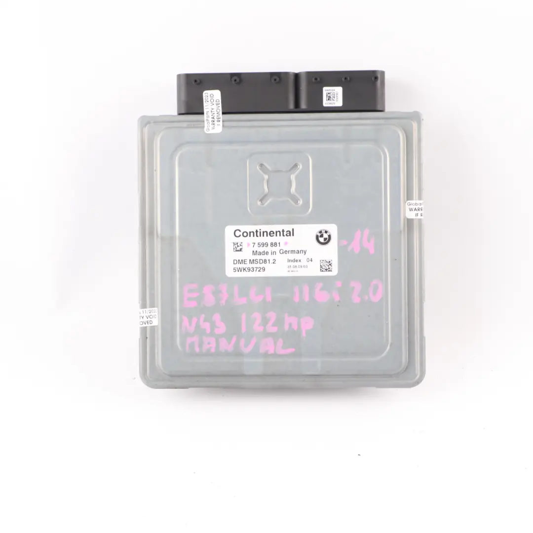 N43 116i 316i 122HP Unidad de Motor ECU DME Manual para BMW E87 LCI E90 E91 con número de pieza 7599881 BMW E87 LCI E90 E91 N43 116i 316i 122HP Unidad de Motor ECU DME Manual - SKU 7599881-14 - Número de pieza 7599881
