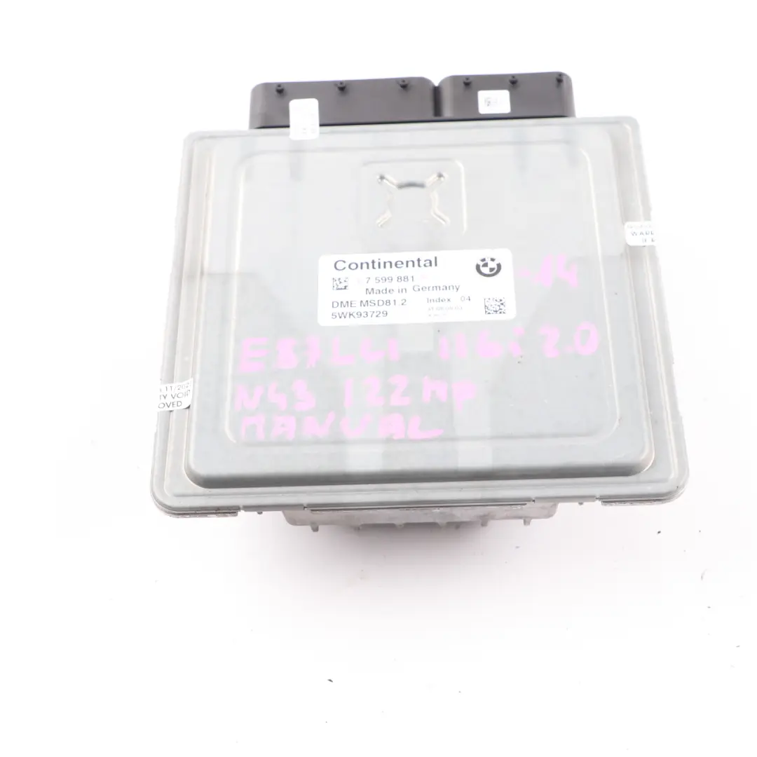 BMW E87 LCI E90 E91 N43 116i 316i 122HP Engine Unit ECU DME Manual - SKU 7599881-14 - Part number 7599881
