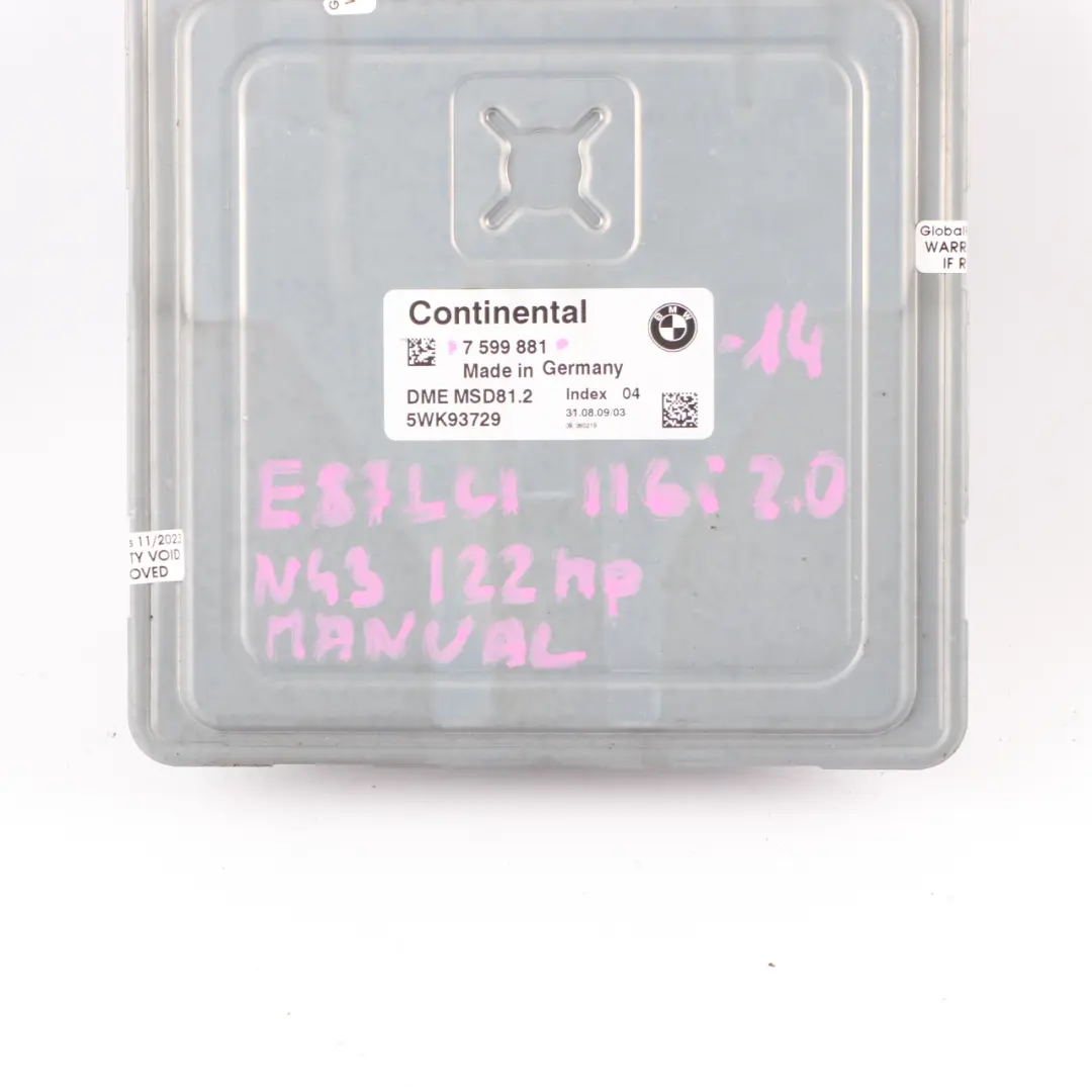 N43 116i 316i 122HP Unidad de Motor ECU DME Manual para BMW E87 LCI E90 E91 con número de pieza 7599881 BMW E87 LCI E90 E91 N43 116i 316i 122HP Unidad de Motor ECU DME Manual - SKU 7599881-14 - Número de pieza 7599881