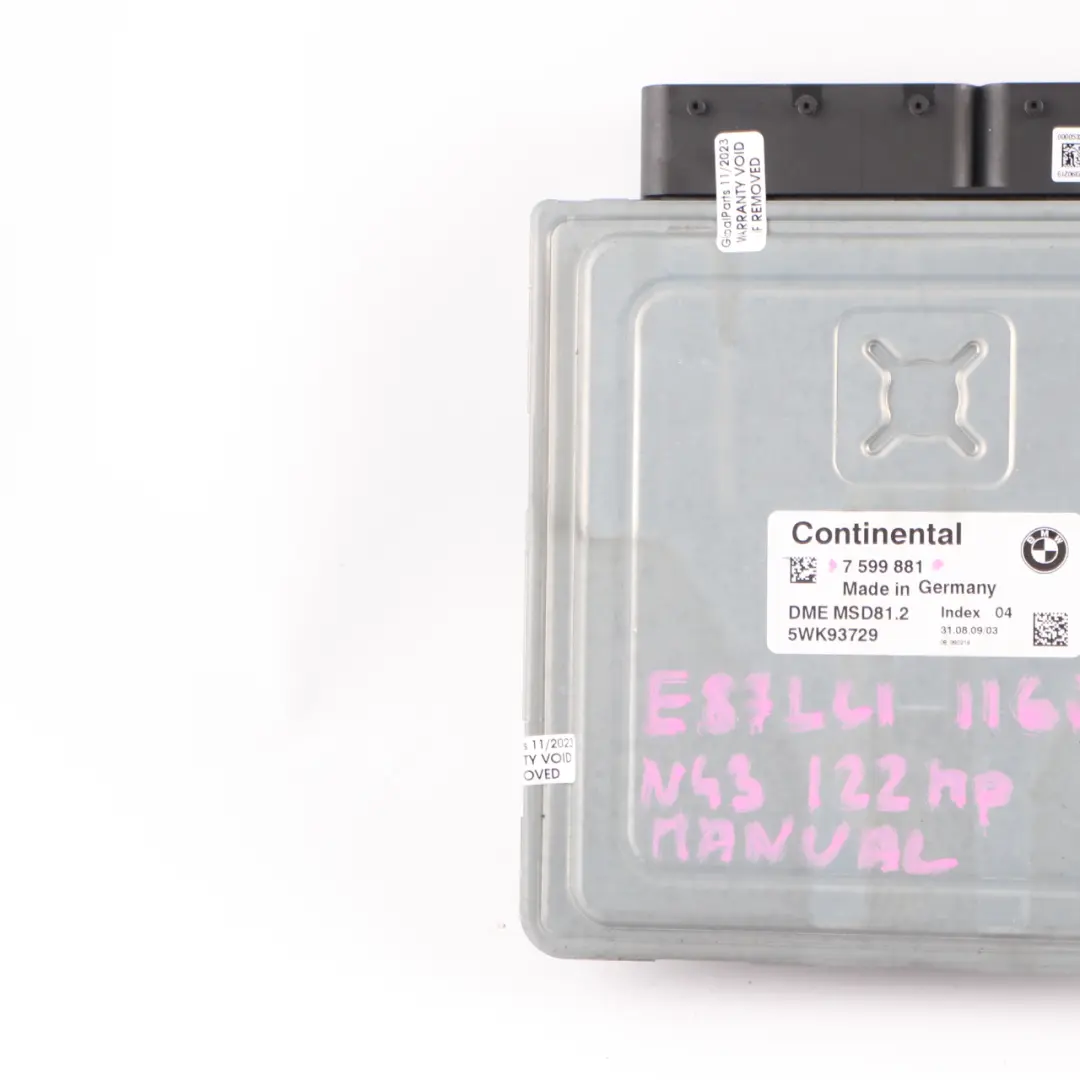 BMW E87 LCI E90 E91 N43 116i 316i 122HP Engine Unit ECU DME Manual - SKU 7599881-14 - Part number 7599881