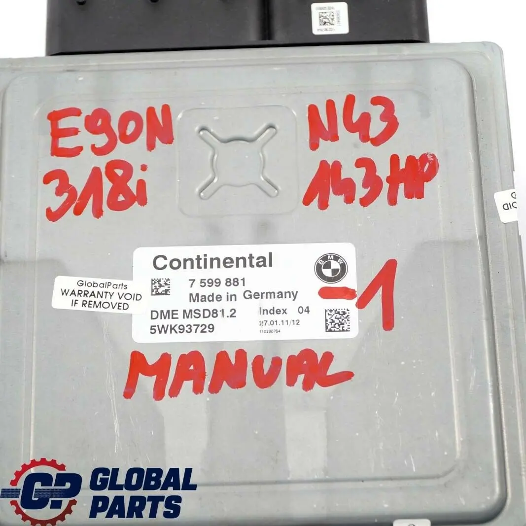BMW E87 LCI E90 E91 118i 318i Petrol N43 143HP ECU KIT DME CAS3 + Key - SKU 7599881-1 - Part number 7599881