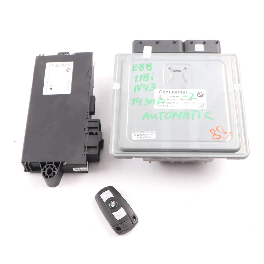 BMW E87 LCI E90 118i 318i N43 143HP ECU KIT DME CAS3 + Llave Automatico - SKU 7599881-2 - Número de pieza 7599881