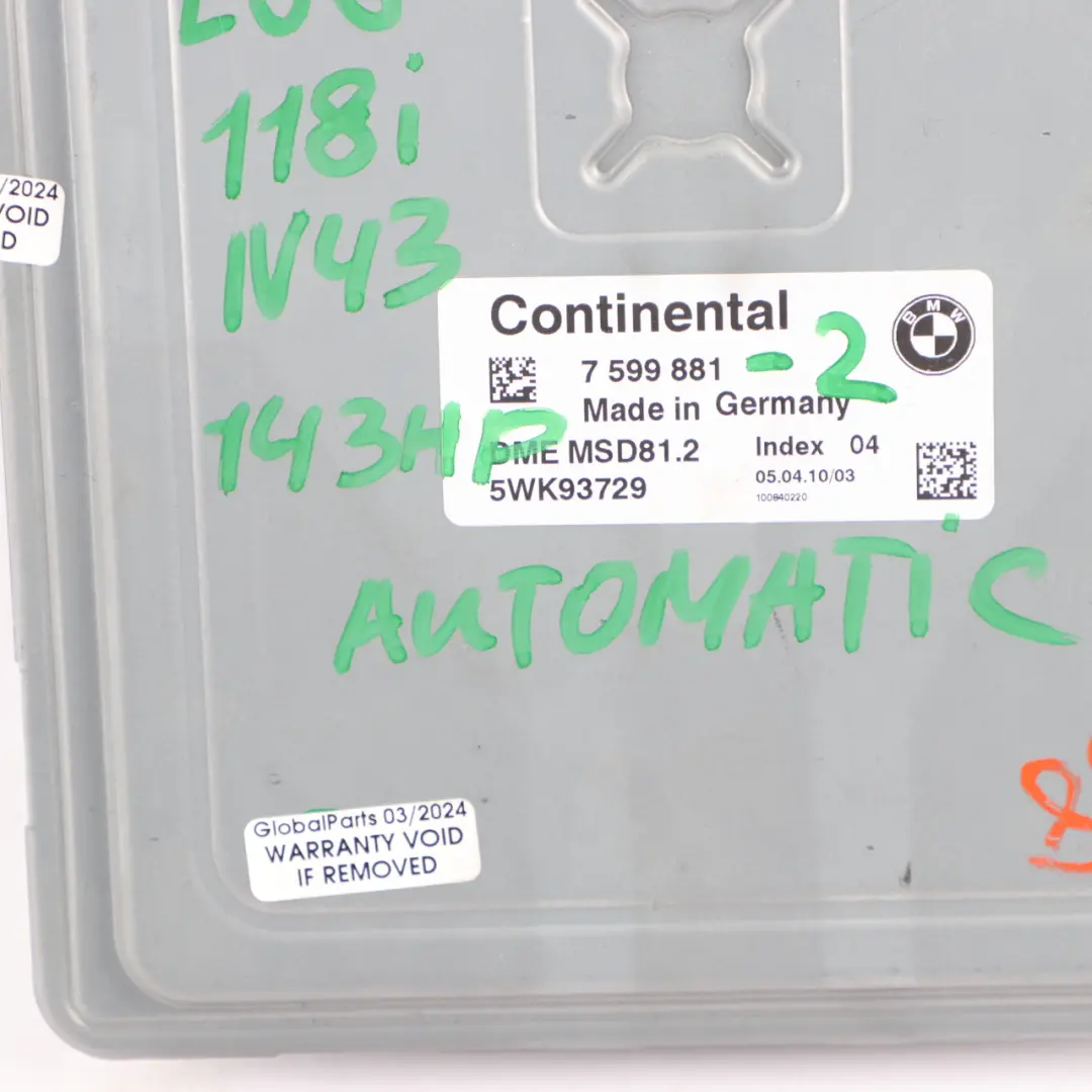 BMW E87 LCI E90 118i 318i N43 143HP ECU KIT DME CAS3 + Llave Automatico - SKU 7599881-2 - Número de pieza 7599881