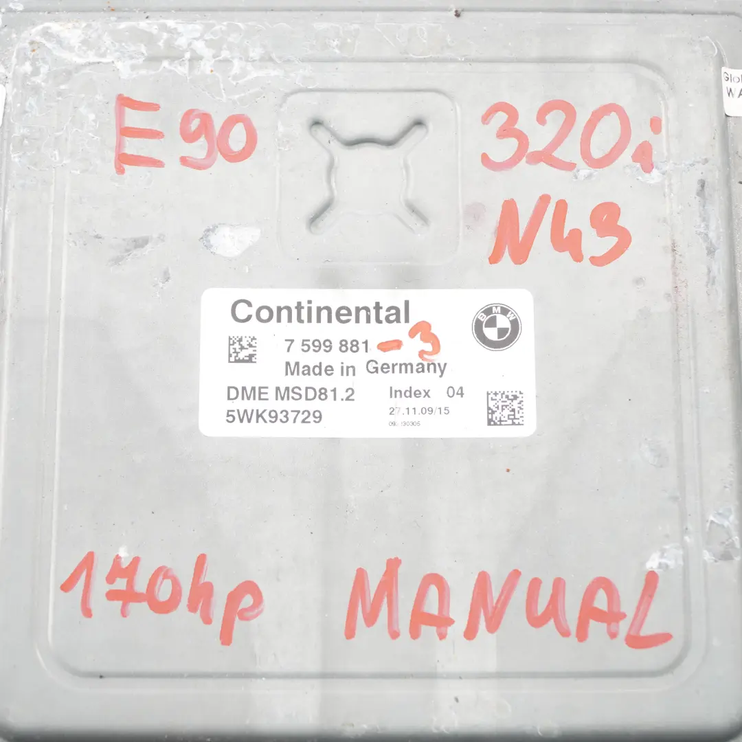 Gasolina N43 170HP ECU KIT DME CAS3 Clave Manual para BMW E87 LCI E90 120i 320i con número de pieza 7599881 BMW E87 LCI E90 120i 320i Gasolina N43 170HP ECU KIT DME CAS3 Clave Manual - SKU 7599881-3 - Número de pieza 7599881