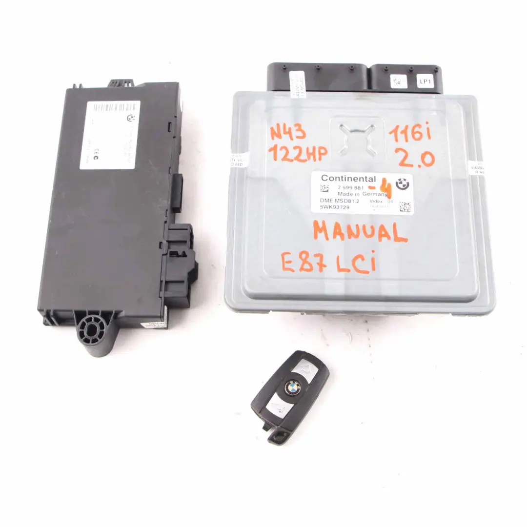 Gasolina N43 Kit ECU DME CAS3 Clave para BMW E87 LCI 116i 2.0 Motor con número de pieza 7599881 BMW E87 LCI 116i 2.0 Motor Gasolina N43 Kit ECU DME CAS3 Clave - SKU 7599881-4 - Número de pieza 7599881