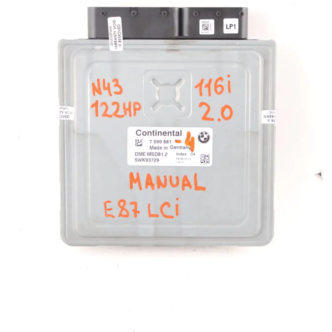 BMW E81 E87 LCI 116i 2.0 Engine Petrol N43 ECU Kit DME CAS3 Key - SKU 7599881-4 - Part number 7599881