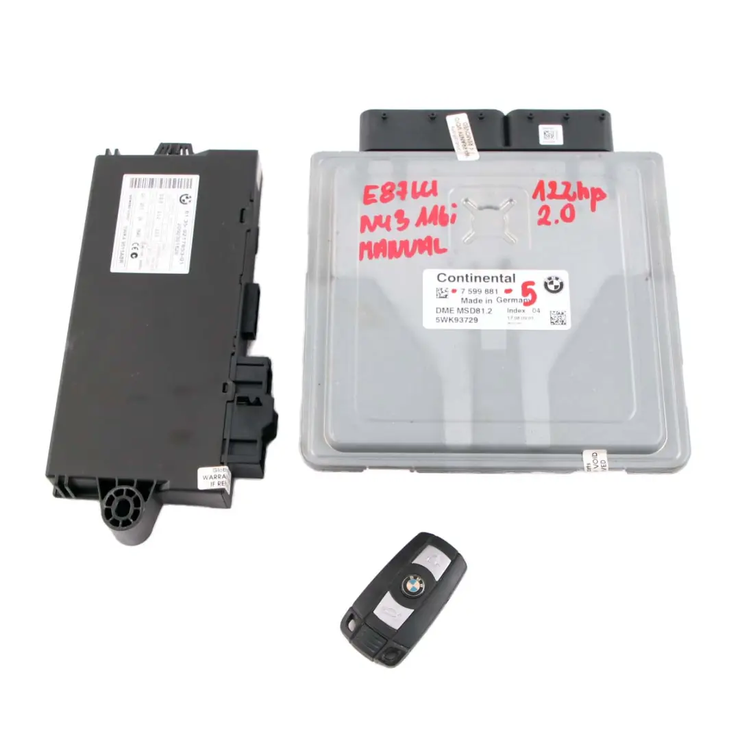 Motor Gasolina N43 Kit ECU DME CAS3 Clave Manual para BMW E87 LCI 116i 2.0 con número de pieza 7599881 BMW E87 LCI 116i 2.0 Motor Gasolina N43 Kit ECU DME CAS3 Clave Manual - SKU 7599881-5 - Número de pieza 7599881