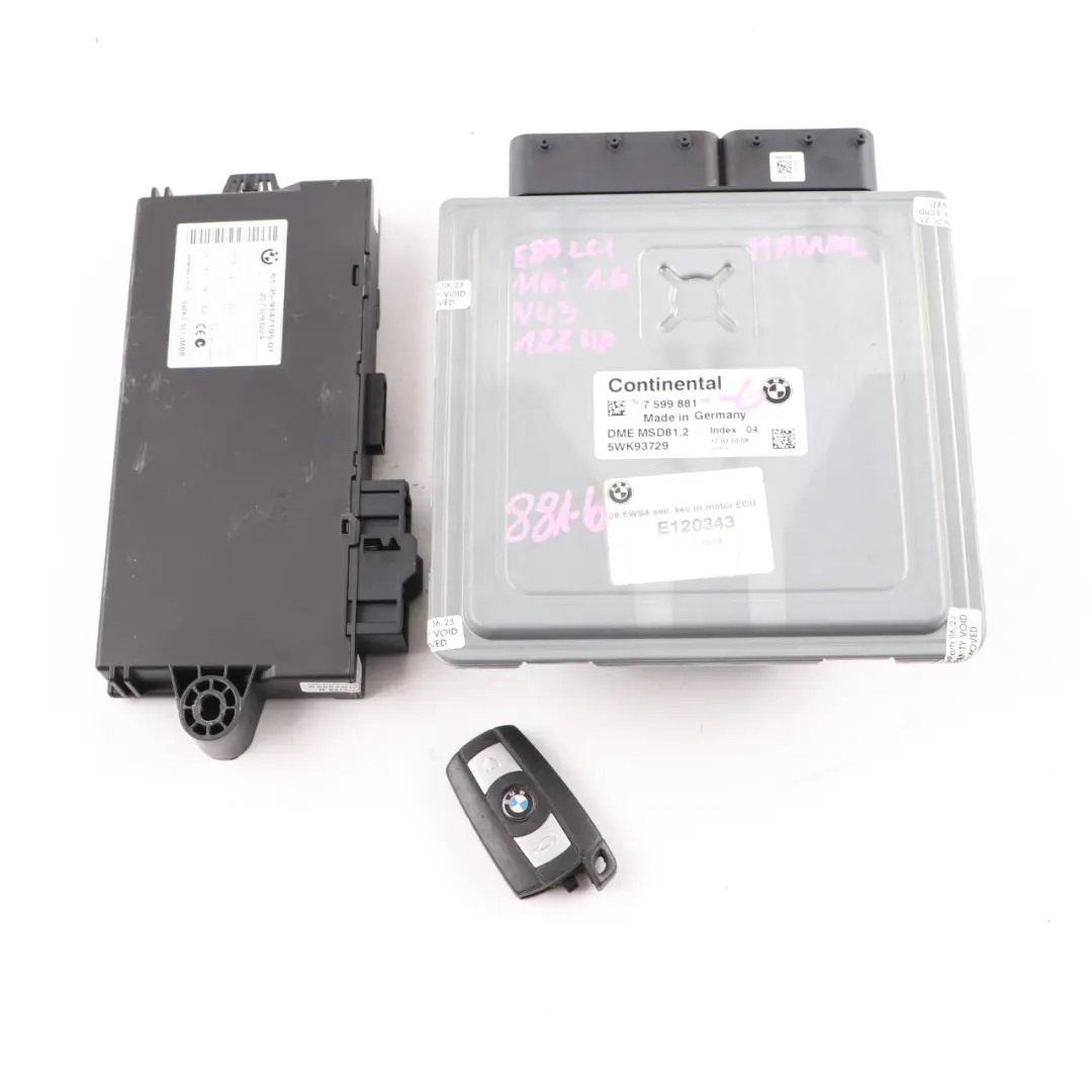 N43 122HP ECU Kit DME CAS3 Key Manual to BMW E81 E87 LCI 116i 1.6 Petrol with Part number 7599881 BMW E81 E87 LCI 116i 1.6 Petrol N43 122HP ECU Kit DME CAS3 Key Manual - SKU 7599881-6 - Part number 7599881