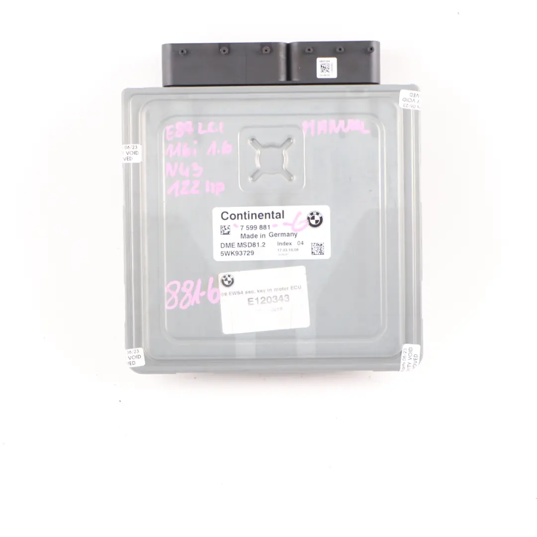 BMW E81 E87 LCI 116i 1.6 N43 122HP Kit ECU DME CAS3 Chiave Manuale - SKU 7599881-6 - Numero di parte 7599881