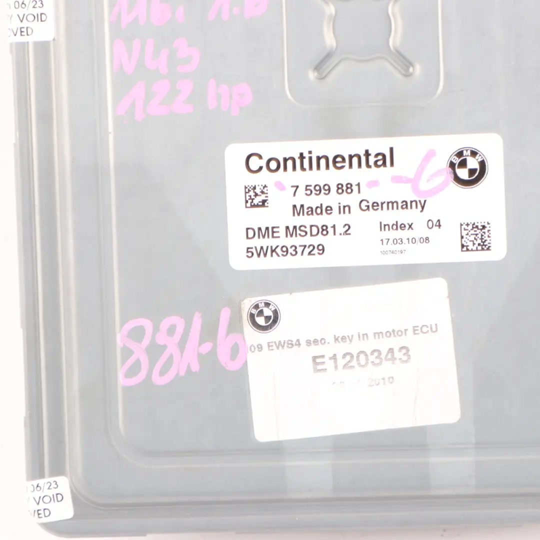 N43 122KM Komputer Silnika Zestaw ECU DME do BMW E81 E87 LCI 116i 1.6 o numerze 7599881 BMW E81 E87 LCI 116i 1.6 N43 122KM Komputer Silnika Zestaw ECU DME - SKU 7599881-6 - Numer Części 7599881