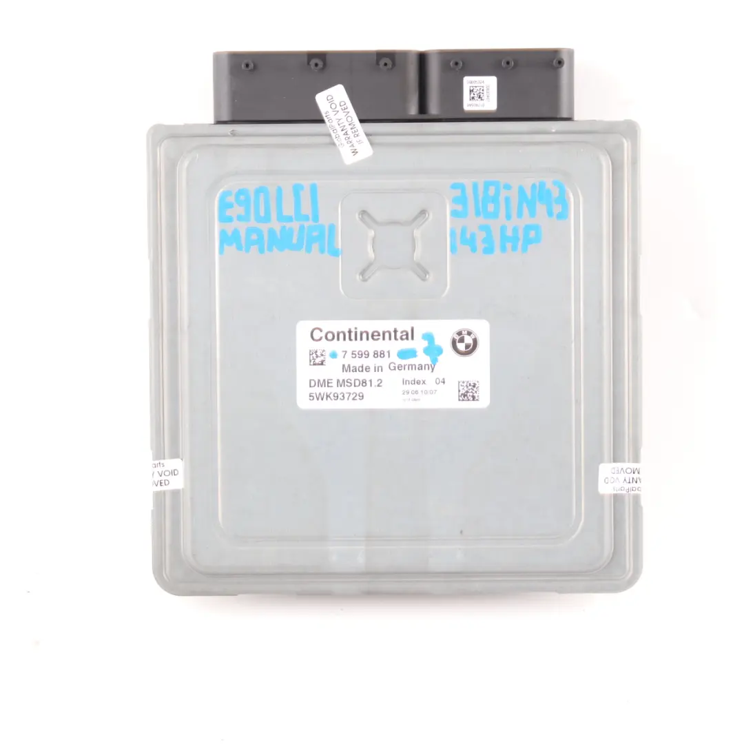 Sterownik Silnika ECU Zestaw Skrzynia Manualna BMW E87 LCI E90 118i 318i - SKU 7599881-7 - Numer Części 7599881