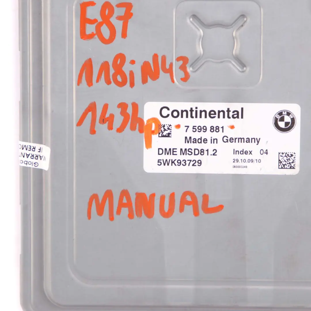 BMW E87 LCI E90 E91 118i 318i Benzina N43 143HP ECU KIT DME CAS3 Chiave - SKU 7599881-8 - Numero di parte 7599881
