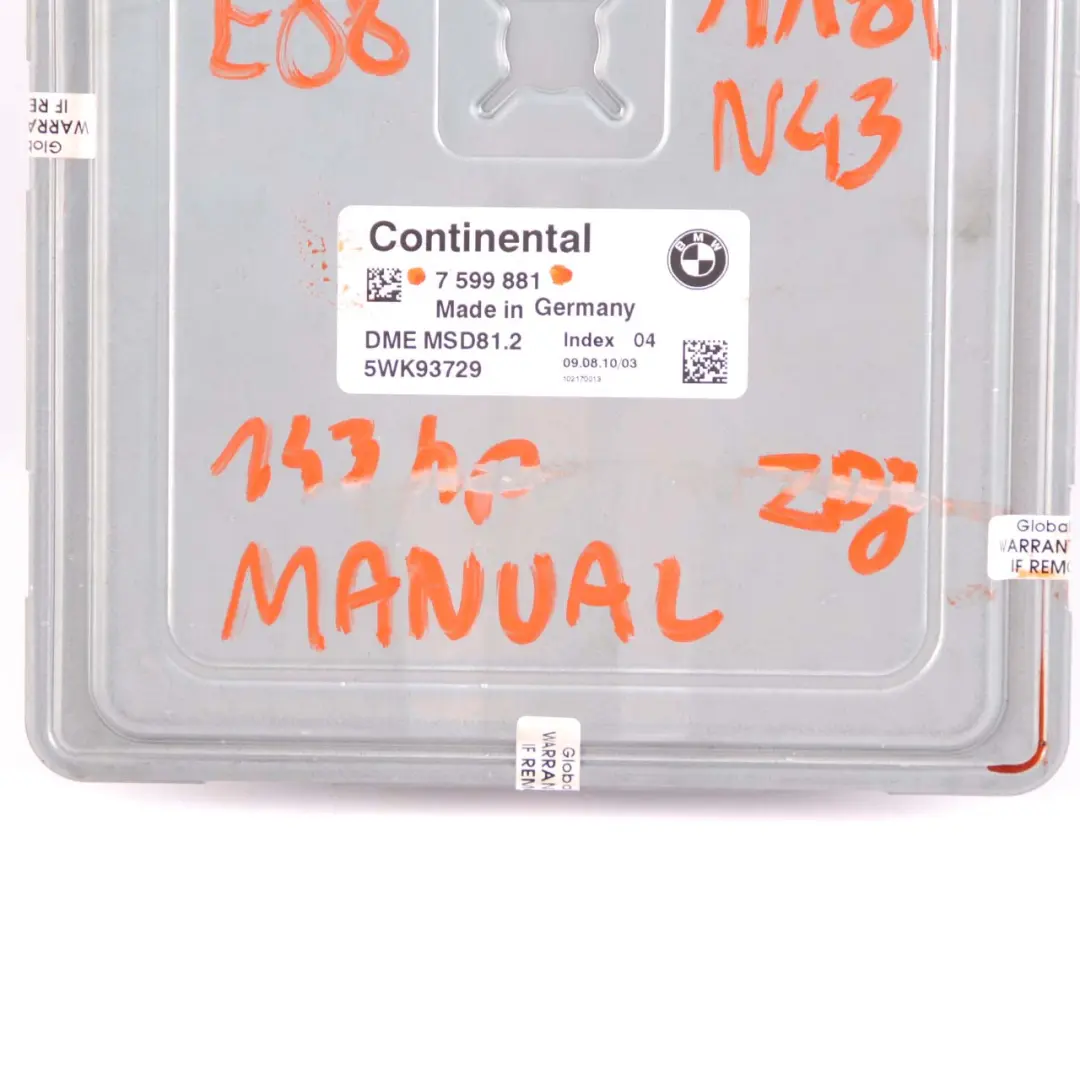 Gasolina N43 143HP ECU Unidad Control DME Manual para BMW E87 E90 118i 318i con número de pieza 7599881 BMW E87 E90 118i 318i Gasolina N43 143HP ECU Unidad Control DME Manual - SKU 7599881-9 - Número de pieza 7599881