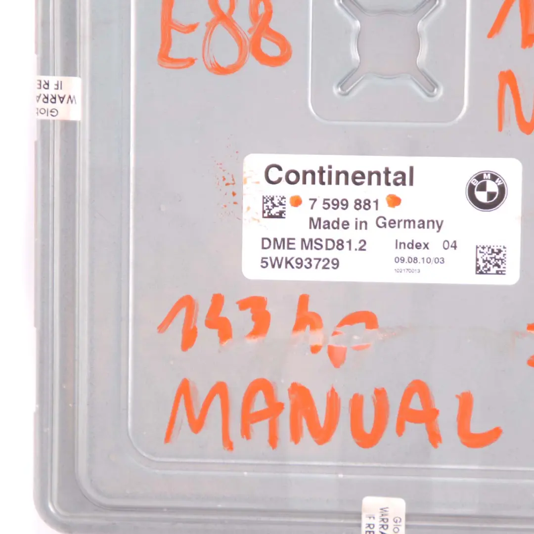 Gasolina N43 143HP ECU Unidad Control DME Manual para BMW E87 E90 118i 318i con número de pieza 7599881 BMW E87 E90 118i 318i Gasolina N43 143HP ECU Unidad Control DME Manual - SKU 7599881-9 - Número de pieza 7599881