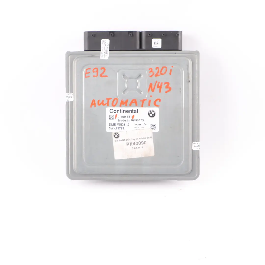 N43 120i 320i 170HP Engine Unit ECU DME Automatic to BMW E87 LCI E90 E91 with Part number 7599881 BMW E87 LCI E90 E91 N43 120i 320i 170HP Engine Unit ECU DME Automatic - SKU 7599881 - Part number 7599881