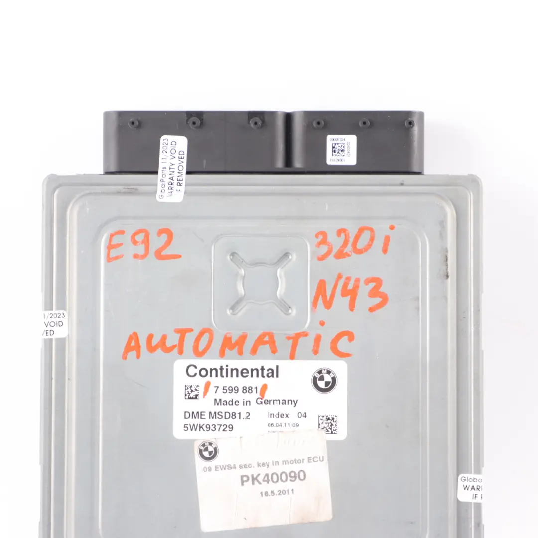 N43 Benzin Motor Steuergerät DME MSD812 für BMW 1 3 er E81 E87 LCI E90 E91 mit Teilenummer 7599881 BMW 1 3 er E81 E87 LCI E90 E91 N43 Benzin Motor Steuergerät DME MSD812 - SKU 7599881 - Teilenummer 7599881