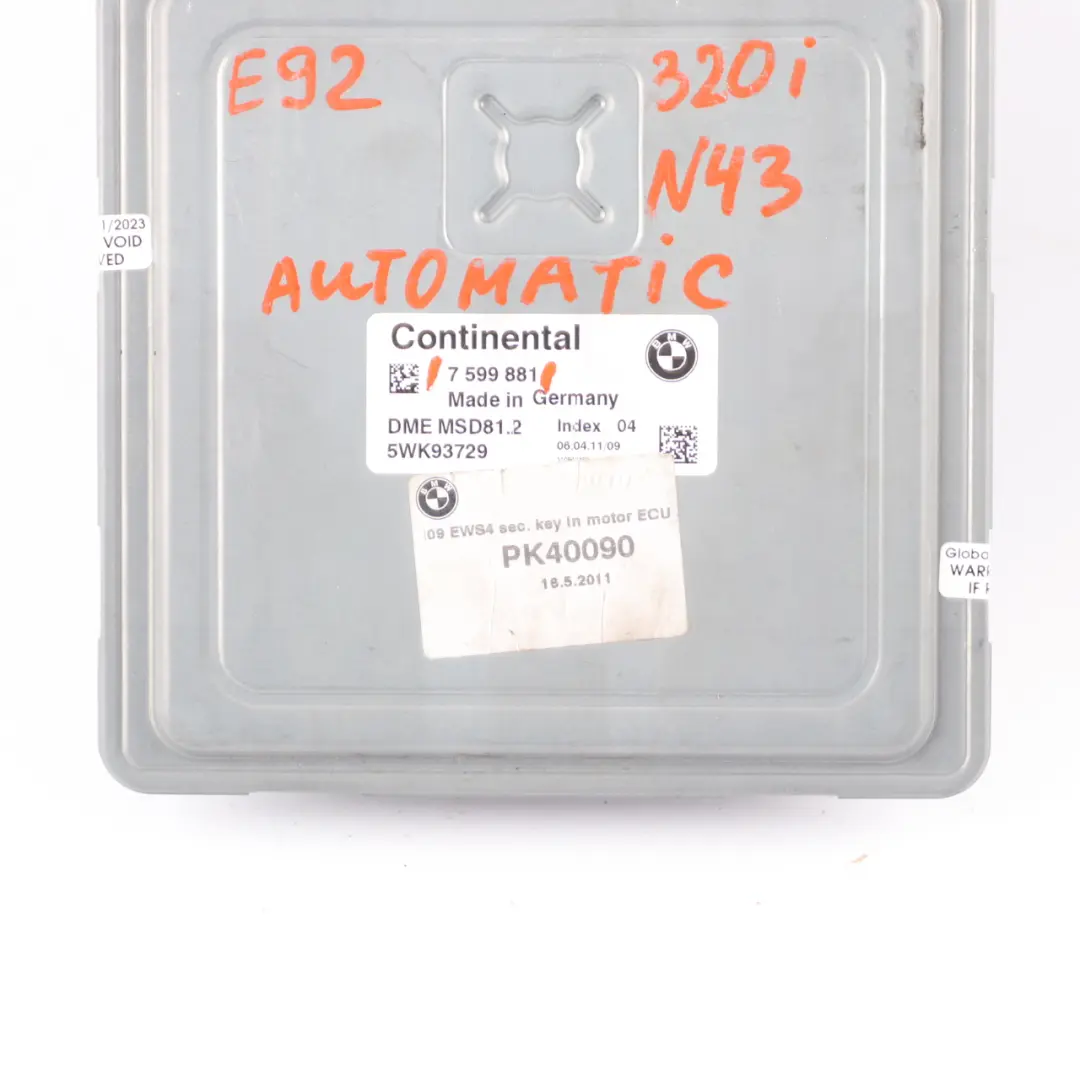 N43 120i 320i 170HP Engine Unit ECU DME Automatic to BMW E87 LCI E90 E91 with Part number 7599881 BMW E87 LCI E90 E91 N43 120i 320i 170HP Engine Unit ECU DME Automatic - SKU 7599881 - Part number 7599881