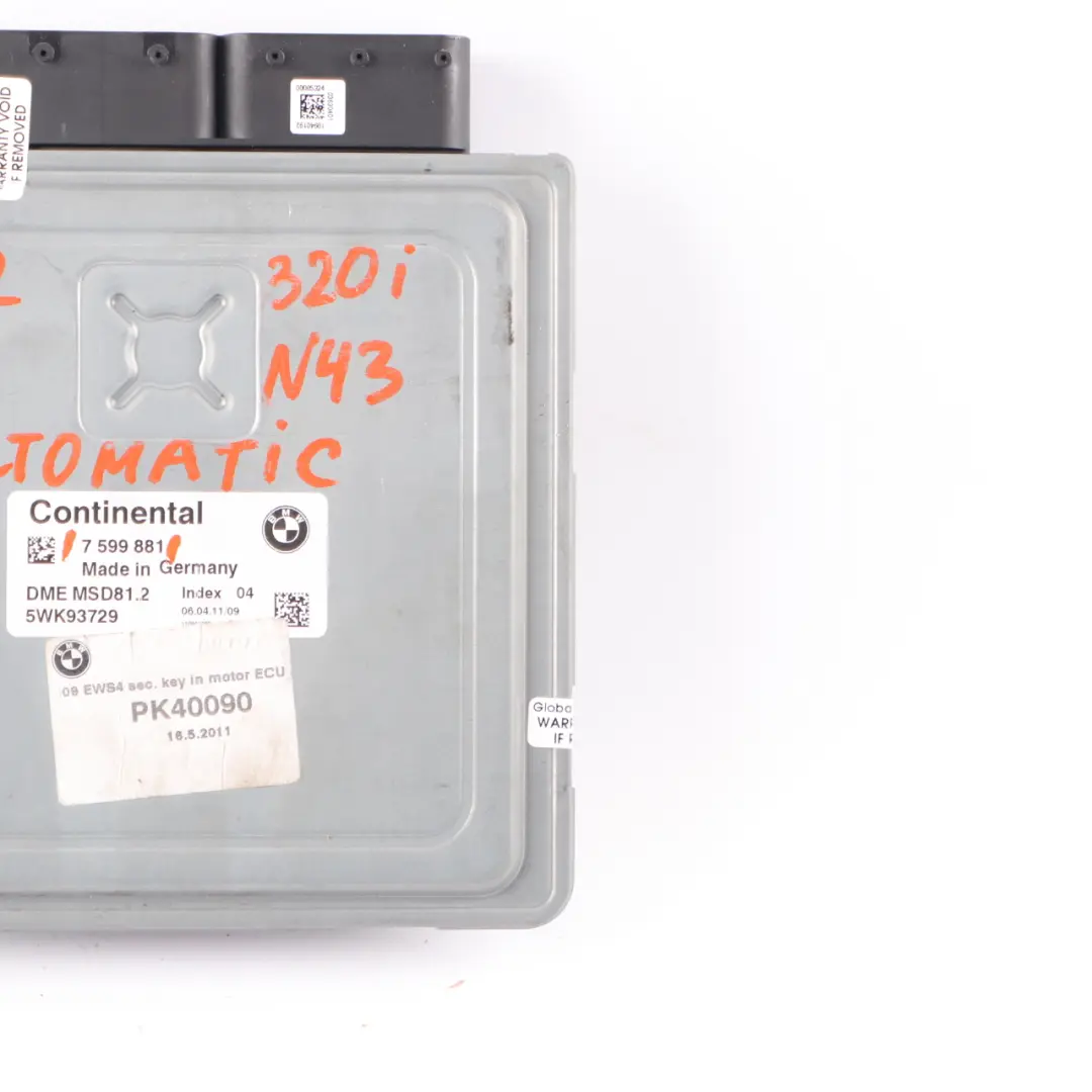 N43 120i 320i 170HP Engine Unit ECU DME Automatic to BMW E87 LCI E90 E91 with Part number 7599881 BMW E87 LCI E90 E91 N43 120i 320i 170HP Engine Unit ECU DME Automatic - SKU 7599881 - Part number 7599881