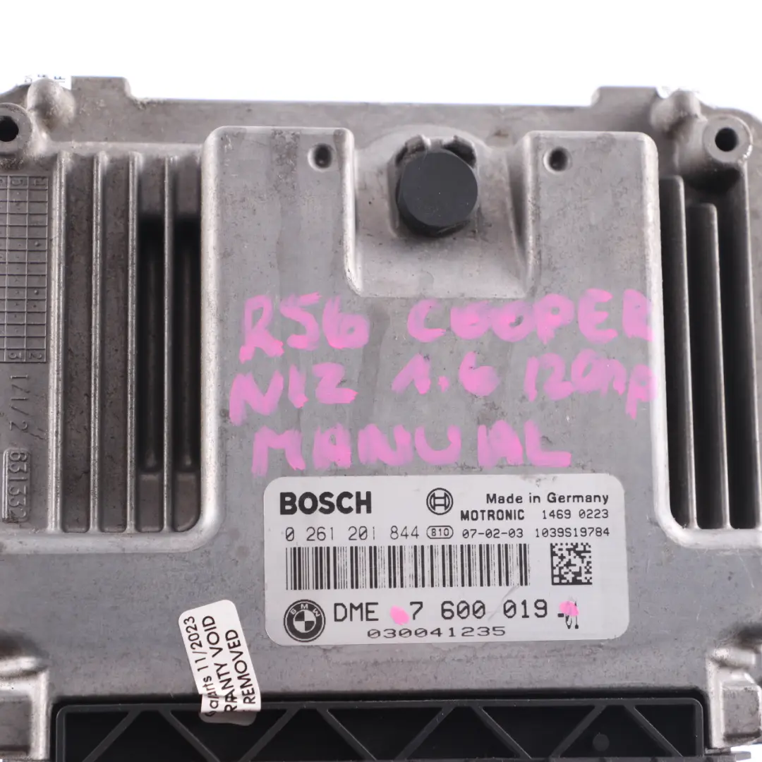 Mini Cooper R55 R56 N12 1.6 120HP Petrol Engine Control Unit ECU Manual - SKU 7600019 - Part number 7600019