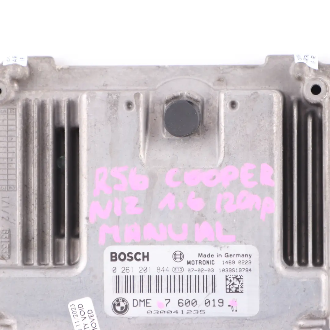 Mini Cooper R55 R56 N12 1.6 120HP Petrol Engine Control Unit ECU Manual - SKU 7600019 - Part number 7600019
