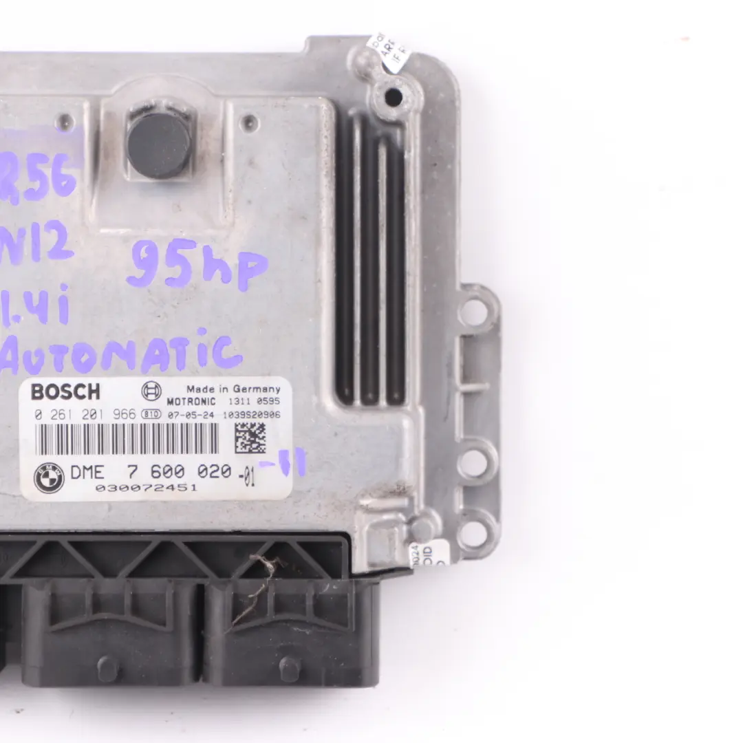95HP Modulo Controllo Motore ECU DME Automatico per Mini One R56 N12 1.4 con numero di parte 7600020 Mini One R56 N12 1.4 95HP Modulo Controllo Motore ECU DME Automatico - SKU 7600020-11 - Numero di parte 7600020
