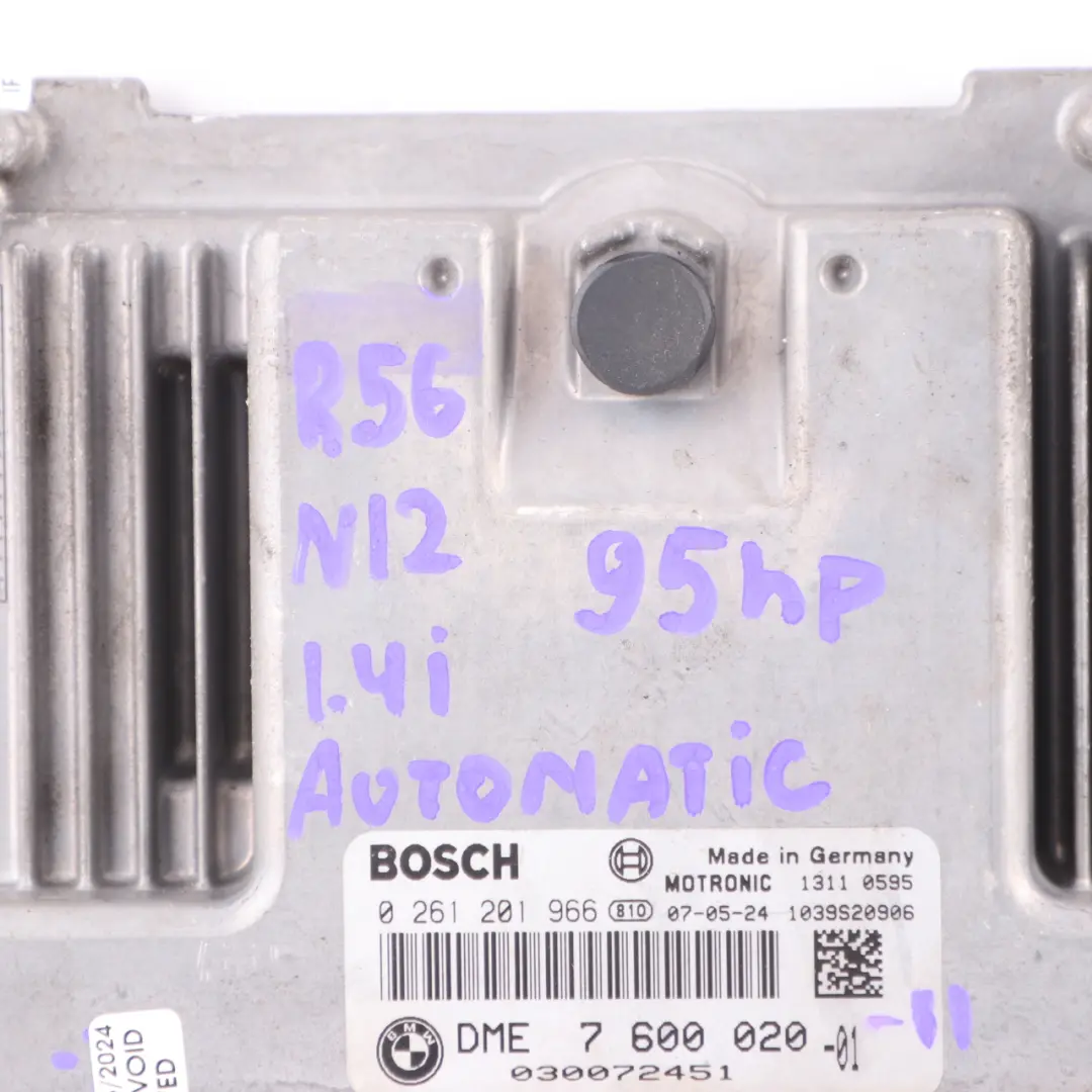 Mini One R56 N12 1.4 95HP Engine Control Unit Module ECU DME Automatic - SKU 7600020-11 - Part number 7600020