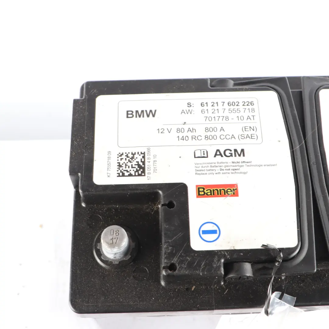 Banner AGM 12V Accumulator Battery 80Ah 800A to BMW with Part number 7602226 BMW Banner AGM 12V Accumulator Battery 80Ah 800A - SKU 7602226 - Part number 7602226