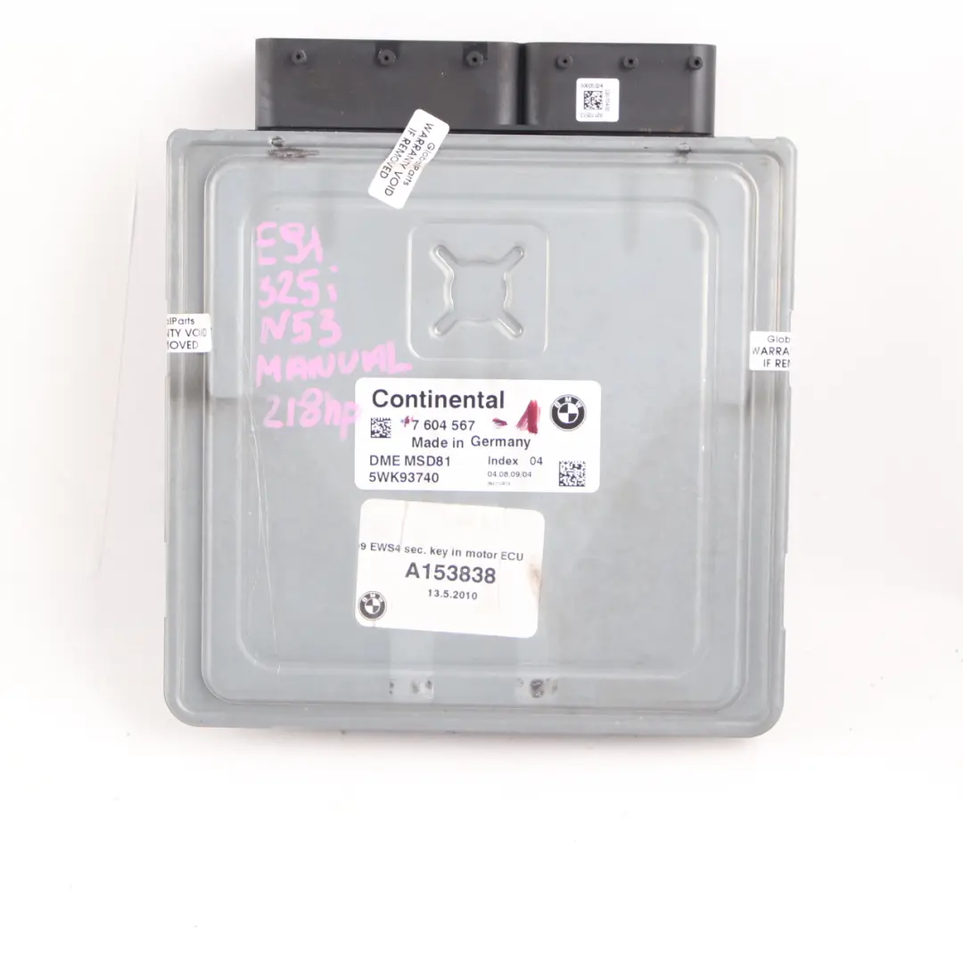 BMW E60 LCI E90 E91 325i 525i N53 218HP ECU Kit DME CAS3 + Key Manual - SKU 7604567-1 - Part number 7604567