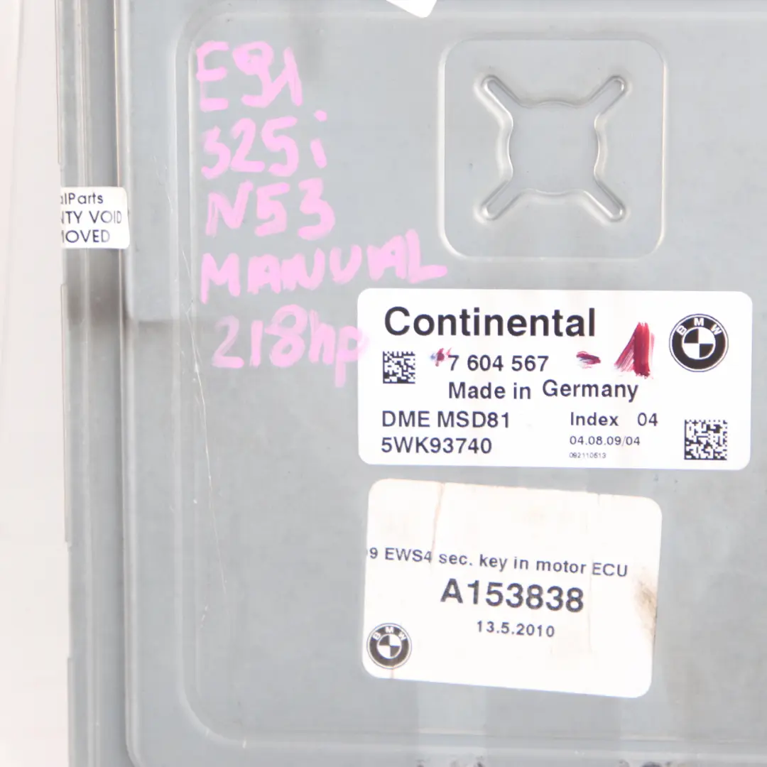 BMW E60 LCI E90 E91 325i 525i N53 218HP ECU Kit DME CAS3 + Key Manual - SKU 7604567-1 - Part number 7604567