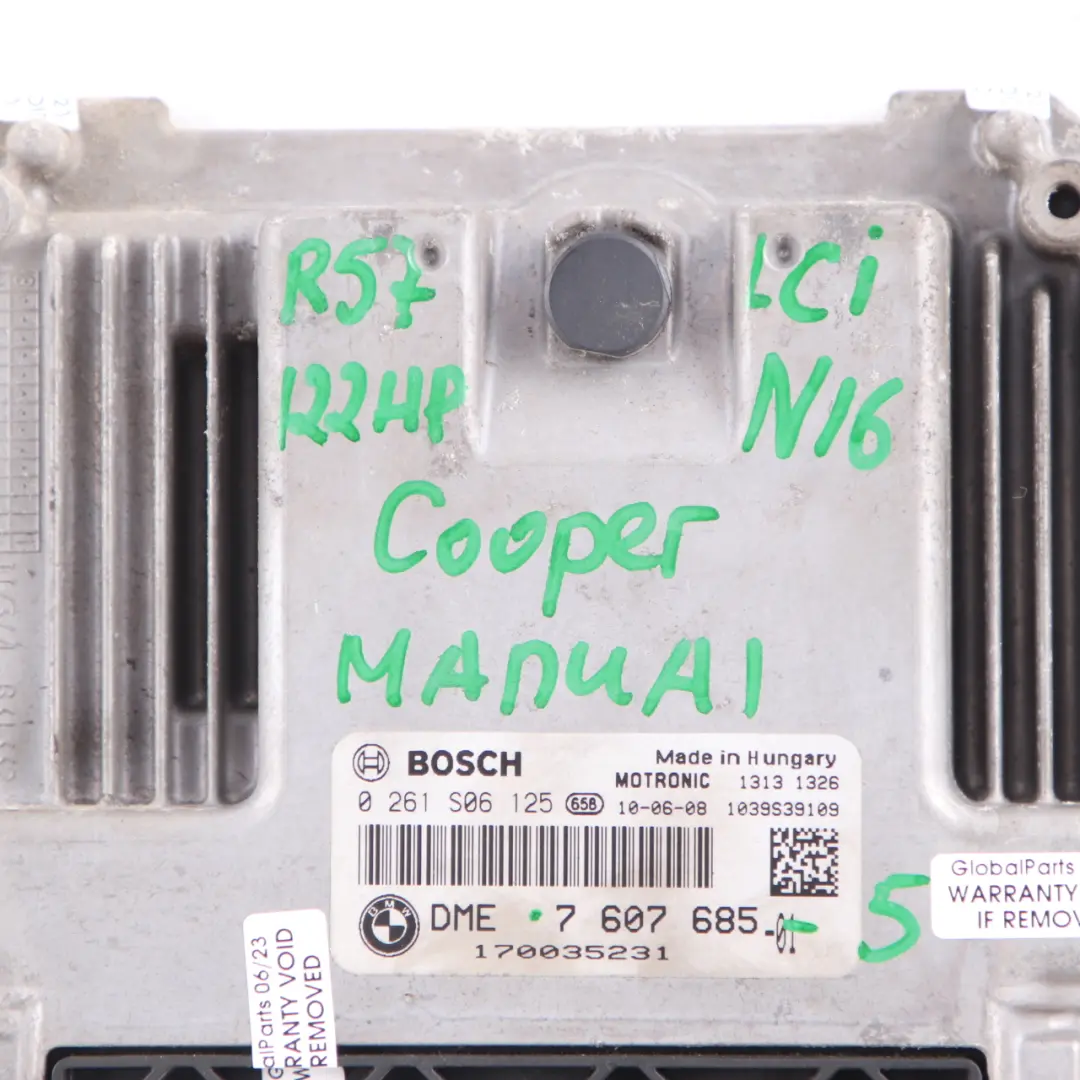 Mini Cooper R56 R57 LCI R60 N16 122HP Petrol Engine ECU DME Unit Manual - SKU 7607685-5 - Part number 7607685