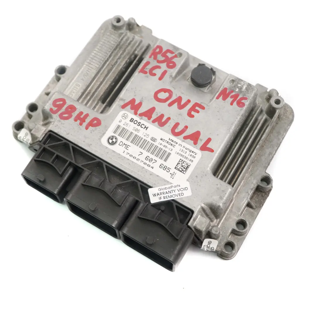 Mini One R56 LCI R60 N16 98HP Petrol Engine ECU DME Control Unit Manual - SKU 7607685 - Part number 7607685