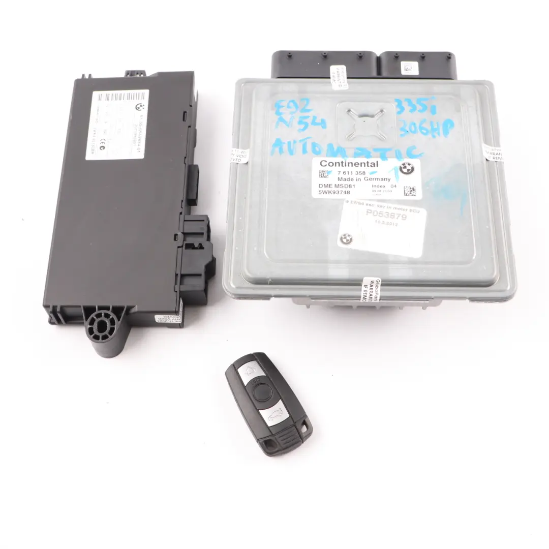 N54 ECU Kit Control Unit DME CAS3 Key Automatic to BMW E90 E92 335i Petrol with Part number 7611358 BMW E90 E92 335i Petrol N54 ECU Kit Control Unit DME CAS3 Key Automatic - SKU 7611358-1 - Part number 7611358