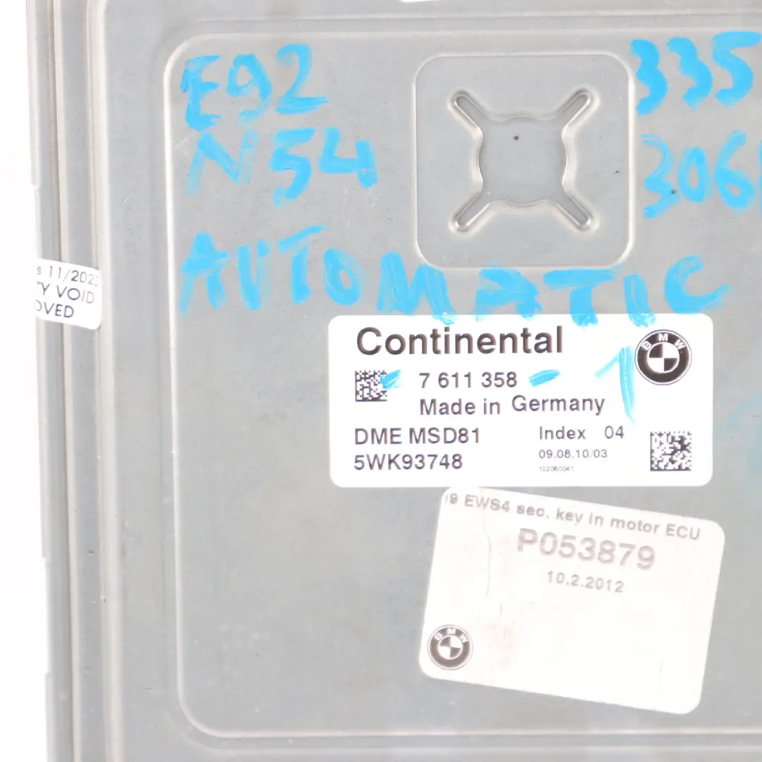 BMW E90 E92 335i Petrol N54 ECU Kit Control Unit DME CAS3 Key Automatic - SKU 7611358-1 - Part number 7611358