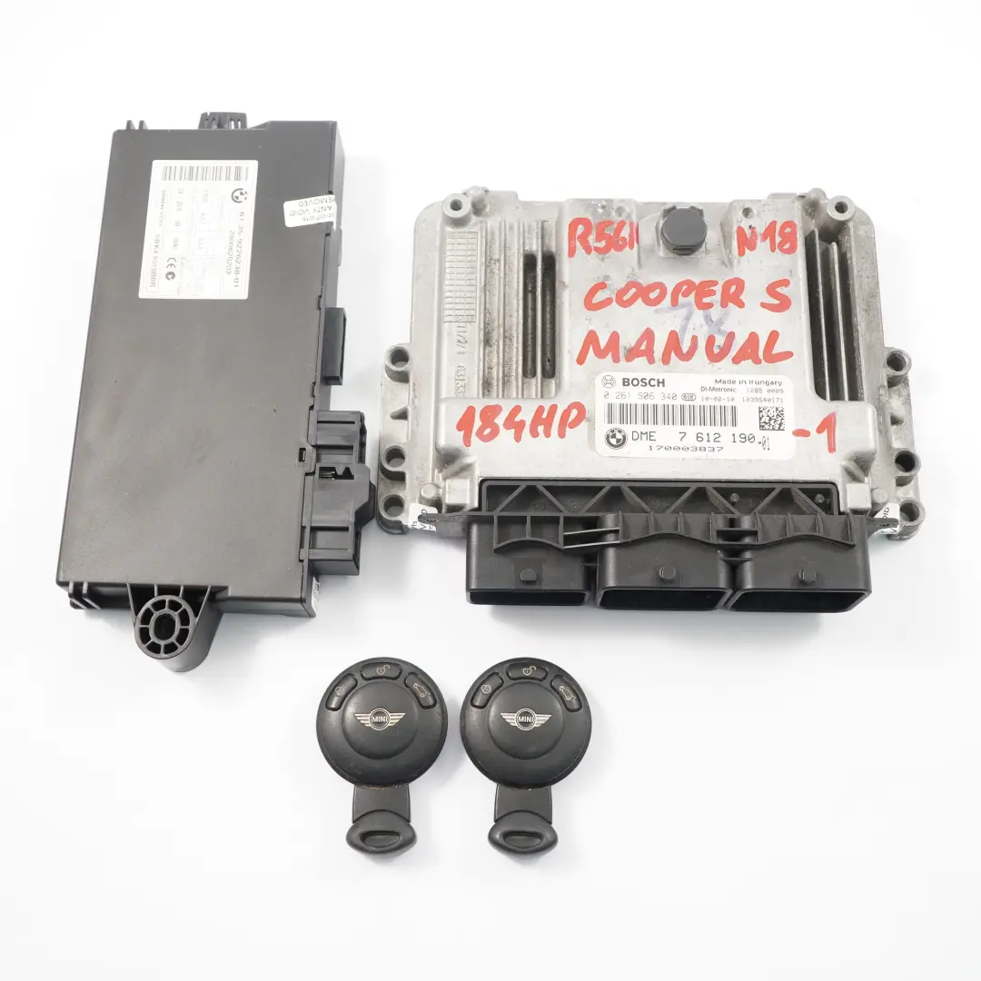 184CV Kit ECU DME + CAS3 + Llaves Manual para Mini Cooper R55 R56 LCI N18 1.6 con número de pieza 7612190 Mini Cooper R55 R56 LCI N18 1.6 184CV Kit ECU DME + CAS3 + Llaves Manual - SKU 7612190-1 - Número de pieza 7612190